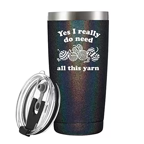 Panvola Yes I Really Do Need All These Yarn Tumbler Crochet Gifts For Crocheters Knitters Grandma from Granddaughter Daughter Son Mothers Day Abuela Vacuum Insulated Travel Mug (Black Glitter, 20 oz)