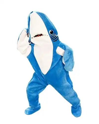 Superstar Singer Halftime Show Left Shark Dancing Mascot Blue Zip Up Jumpsuit Adult Halloween Costume Cosplay