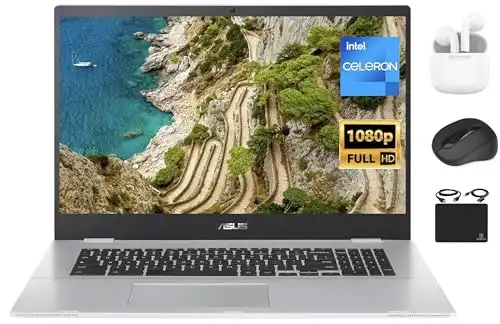ASUS 2024 Flagship 17.3" FHD Chromebook Laptop Business Student, Intel Celeron N4500 (Upto 2.8GHz), 4GB RAM, 64GB eMMC, Webcam, UHD Graphic, WiFi 6, 10+ Hrs Battery,Chrome OS +HubxcelAccessory, S...