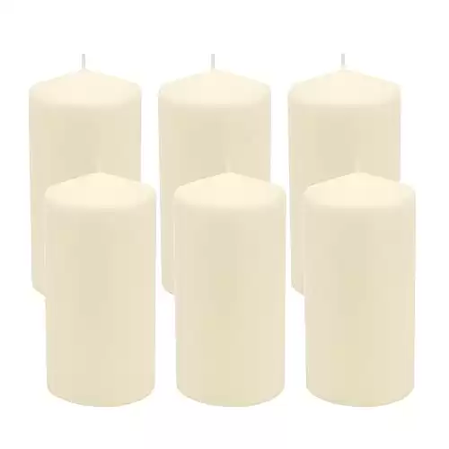 Stonebriar 6 Pack Tall 3 x 6 Inch 65 Hour Long Burning Unscented Ivory Wax Pillar Candles