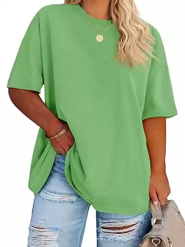 Fisoew Women's Plus Size T Shirts Oversized Tees Summer Half Sleeve Crew Neck Tunic Tops