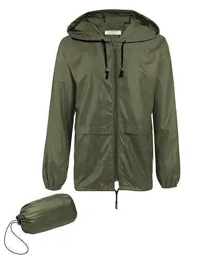 COOFANDY Mens Packable Rain Jacket Lightweight Waterproof Raincoat with Hood Outdoor Rain Gear Travel Hiking Cycling