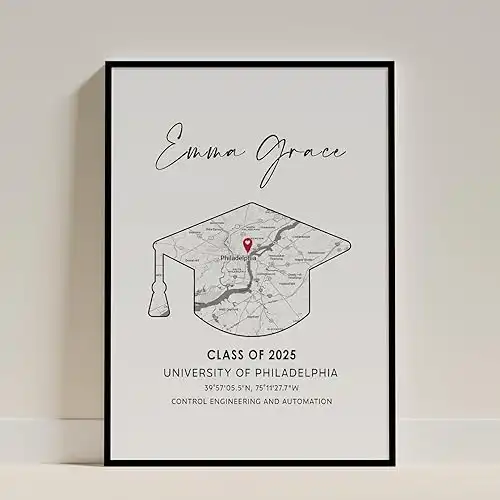 Personalized Map Print College Graduation Gift For Son, High School Graduation Map For Daughter From Mom and Dad, Grads Class of 2025 Sign Décor, Custom Gift For Friends Design 1