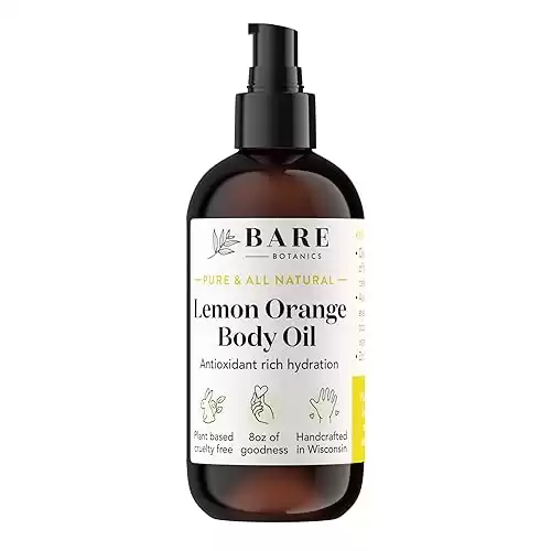 BARE BOTANICS 8 oz Moisturizing Lemon Orange Body Oil - 100% Pure & Natural for Skin & Nails - Perfect for Moisturization - Vegan, Cruelty Free & Naturally Scented Hair Oil