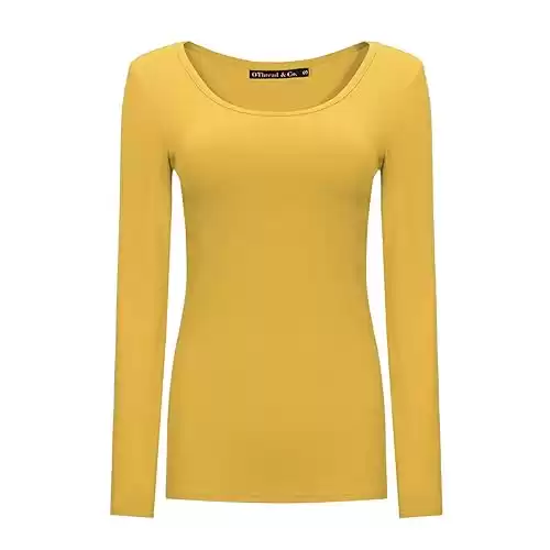 OThread & Co. Women's Long Sleeve T-Shirt Scoop Neck Basic Layer Stretchy Shirts