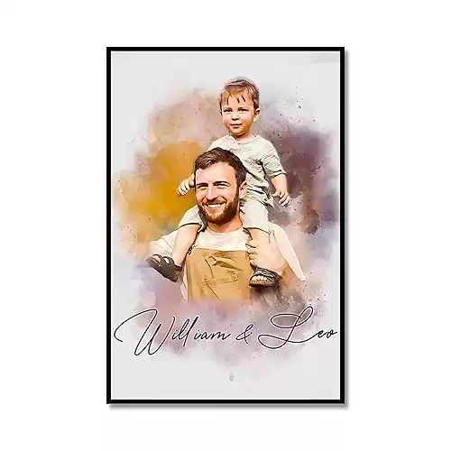 Custom Watercolor Painting from Photo for Dad, Customized Canvas Portraits from Photo for Papa Grandpa, Personalized Picture Wall Art for Fathers Day, Fathers Day Canvas Gifts From Daughter Son