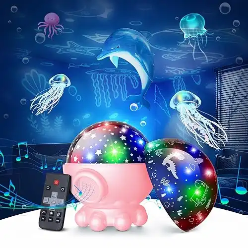 Night Light Projector,Ocean Star Night Light for Kids Room,Dinosaur Toys with 360 Rotation,Remote and Timer,3 Projection Films,17 Light Modes,9 Lullaby Songs,Birthday Christmas Gifts Kids Toys