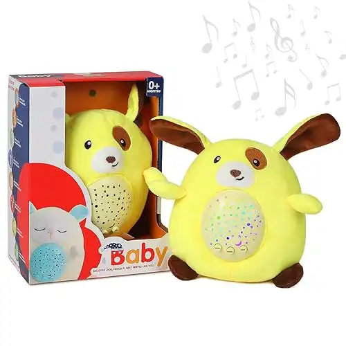 Baby Sleep Soother Happy Puppy - Toddler Portable Sound Machine with Night Light Projector - Plush Toy Crib Soother with Music and Lights to Aid Sleep for Newborn