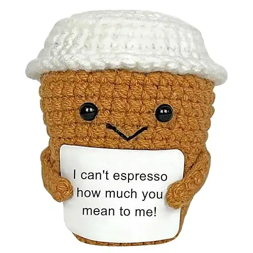 Coffee Lovers Gifts Ideas for Women, Positive Crochet Espresso Themed Brithday Gifts, Valentine's Day Presents Gifts for Best Friend Boyfriend Girlfriend