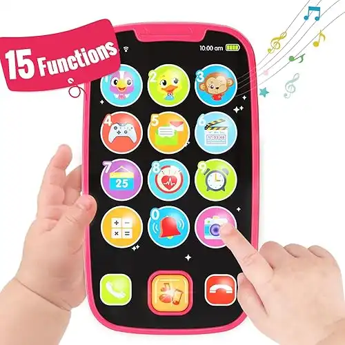 BABYFUNY Toys for 1 Year Old Girl Gifts, 15 Functions 1 Year Old Girl Toys for 1 + Year Old Girl, Baby Kids Toy Phone Baby Toys 12-18 Months 1 Year Old Girl Toys 2 Year Old Girl Toys - Pink