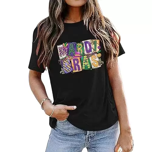 Mardi Gras Shirts for Women Carnival Outfit Fat Tuesday Shirt New Orleans Party Gifts Casual Short Sleeve Tee Tops