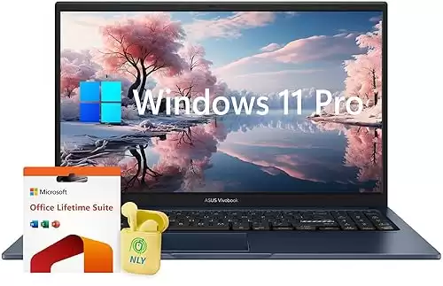 ASUS 15.6" FHD Vivobook Business Laptop Computer, 10-core Intel Core i5, 24GB RAM 1TB SSD, Windows 11 Pro Laptop with Microsoft Office Lifetime Suite, Numeric Keypad, NLY Earphones, Quiet Blue