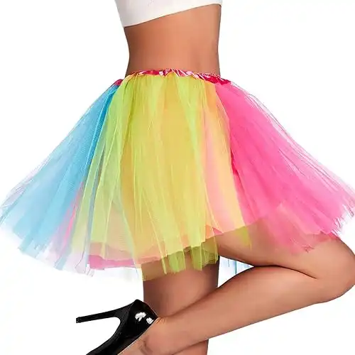 Phantomon Tutu Skirt Women's Teens Classic Elastic 4 Layered Tulle Ballet Tutu Skirt, Adult Size Non See-Through