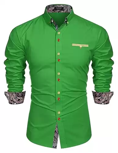 COOFANDY Mens Dress Shirt Long Sleeve Casual Button Down Paisley Shirts Party Wedding Dress Shirt