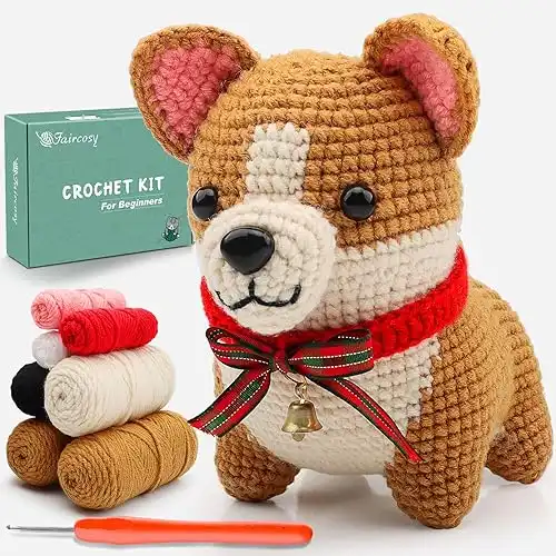 Faircosy Animal Crochet Kit for Beginners: Includes Complete Tools Ample Yarn Step by Step Videos for Teens Adults - Perfect Amigurumi Kit for Indoor Entertainment & Long Journeys