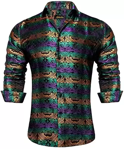 DiBanGu Mens Shirt,Silk Long Sleeve Button Down Paisley Dress Shirts for Men Party Wedding