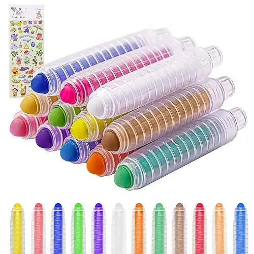Sidewalk Chalk for Kids, Dustless Chalk Set with Holder, Non-toxic Railroad Chalk for Kids Teachers Students, Colored Toddlers Chalk for Outdoor Blackboard Office Classroom 12 Pcs