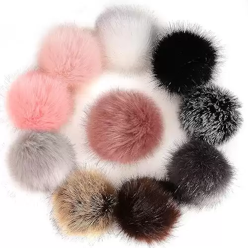 6in Large Faux Fur Pompoms - 10 pcs Pompom Fluffy Balls with Elastic Loop, Detachable Knitting Accessories for Knitted Hats Beanies Shoes Crochet Scarves Bags (Black/Brown/Grey/Pink)
