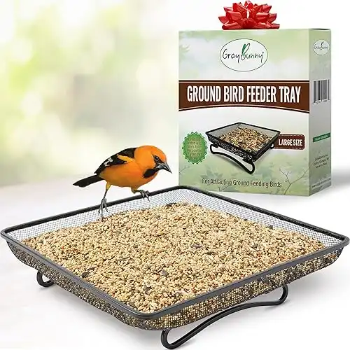 Gray Bunny Bird and Squirrel Feeder Tray 11x11 Inches, Cardinal Bird Feeder, Blue Jay Feeder, Squirrel Feeders for Outside, Wild Bird Feeders, Platform Bird Feeders for Outside, Standing Bird Feeder