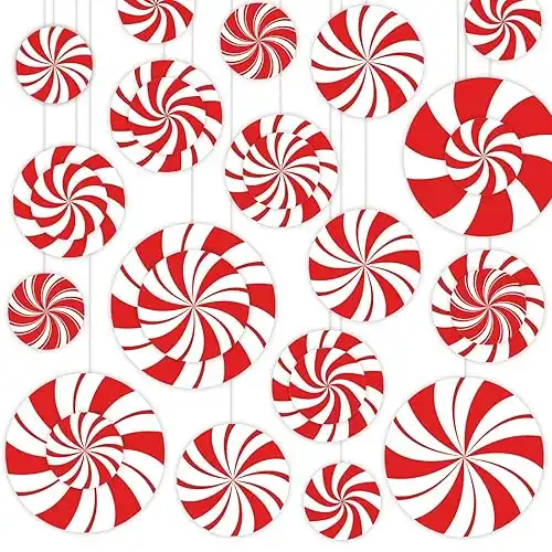 30 Pcs Peppermint Cutouts Large Christmas Peppermint Candies Home Classroom Decorations Candy Cut Outs with Adhesive Point Dots for Winter Bulletin Board School Christmas Party(Red & White)