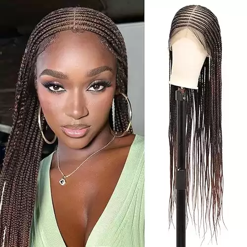 Brinbea 13x8 HD Lace Front Cornrow Braided Wigs for Black Women Box Braid Wig with Baby Hair Natural Middle Parted Braided Lace Front Wigs Brown 36"