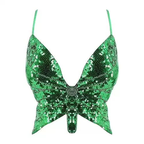 Hoohu Womens Indian Belly Dance Costumes Performance Outfits Butterfly Bandage Padded Bra Sequin Pearl Embroidery Tank Top