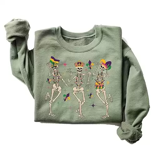 Mardi Gras Skeleton, Dancing Skeletons Sweatshirt, Fat Tuesday Sweater, New Orleans Shirt, Louisiana Hoodie, Funny Mardi Gras Festival