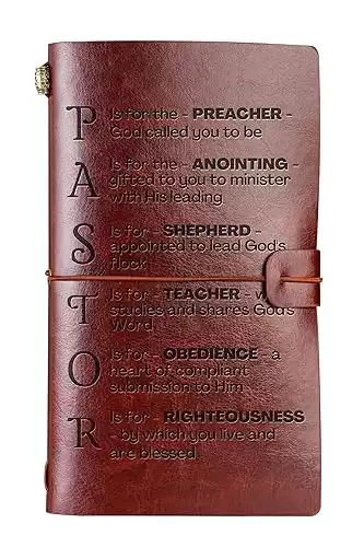 InnoBeta Pastor Appreciation Gifts for Men Women Leather Journal Notebook, Embossed Travel Diary, Lined Planner, 7x5 Inches - Brown02, Initial