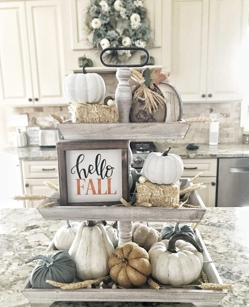 Rectangle shaped tiered tray with pale accents