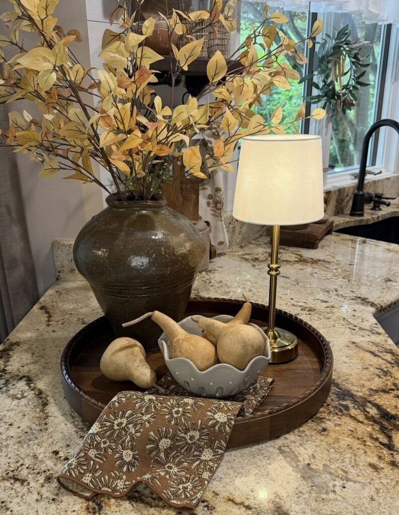 Fall tray with pears and seasonal foliage