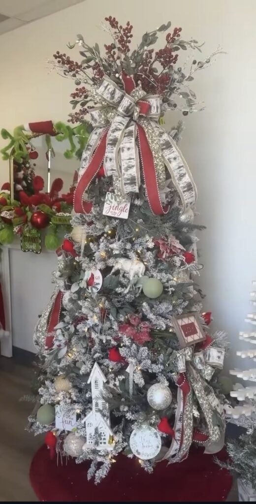 flocked-red-and-silver-tree—big-bow-topper—cardinal-ornaments—sparkle-ribbon