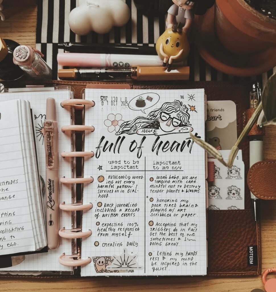 Autumn bullet journal dashboard with hand-lettered title and cozy fall icons