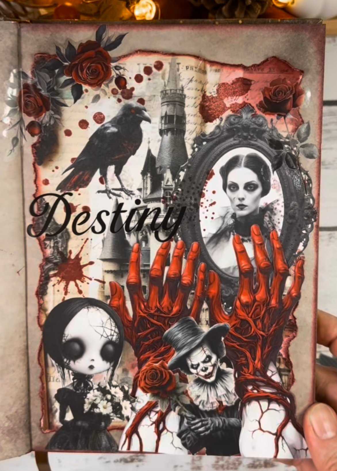 Bloody Gothic layout with creepy portrait, heavy red paint drips, and distressed black layers.