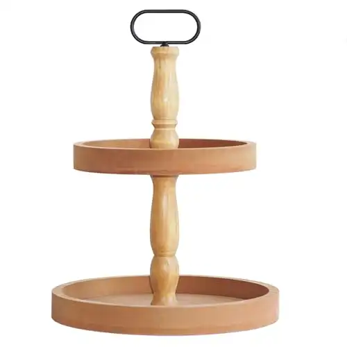 Decorative Tray Cupcake Stand Two Tiered Tray Farmhouse Rustic 2 Tiered Serving Tray for Home and Kitchen Decor, Party, Weddings-Holiday Decoration Customizable Display Options(Brown)