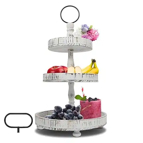 Adjustable 3 Tiered Tray Stand with Interchangeable Handles, White Farmhouse Tiered Tray Decorative Trays 3 Tier Cupcake Stand 3 Serving Tiered Decor for Cologne