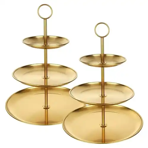 3 Tiered Gold Cupcake Stand 2 Pack Stainless Steel Gold Tiered Dessert Stand Cupcake Display Tower 3 Tier Serving Tray Cake Stand for Baby Shower Birthday Party Wedding