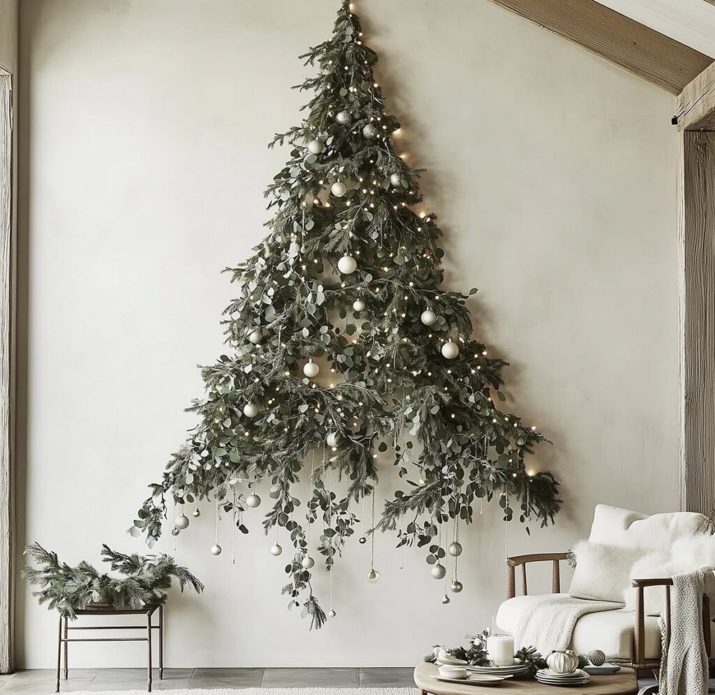 Alternative Christmas tree idea with cozy holiday decorations for a non-traditional Christmas look