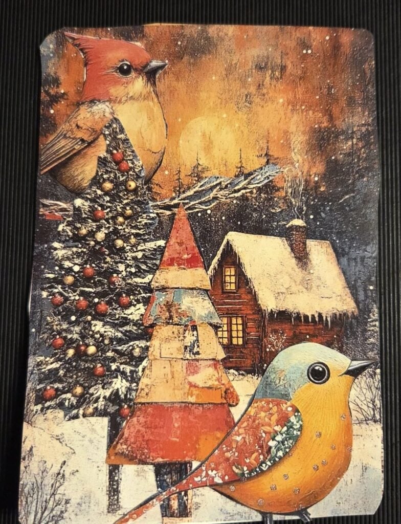 Christmas scrapbook and junk journal page with layered festive ephemera