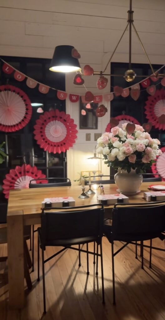 Farmhouse red Valentine’s Day decor idea with warm neutrals, simple heart accents, and cozy everyday pieces.