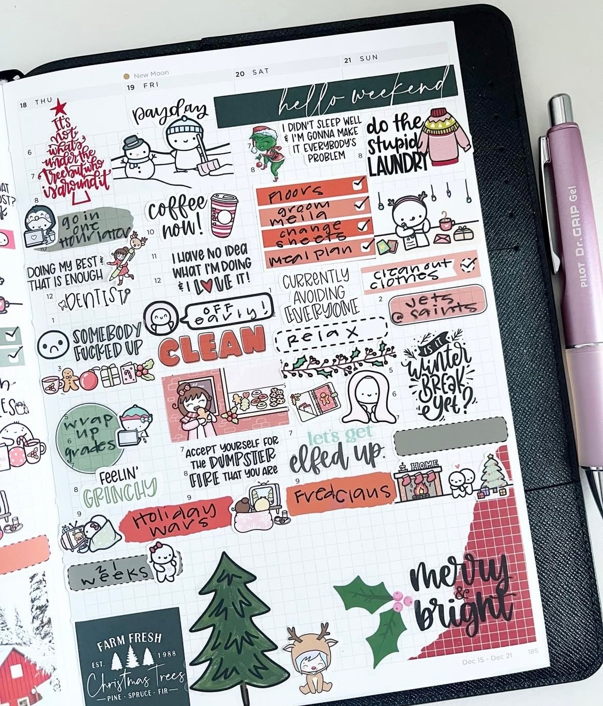 Winter-themed journal layout with decorative planner pages and cozy seasonal details.