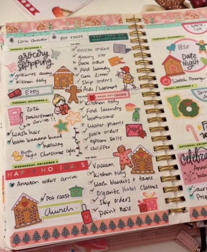 Winter bullet journal spread with decorative elements and creative monthly planning ideas.