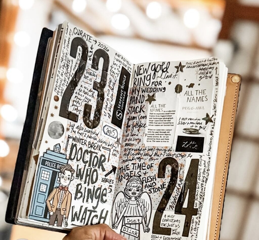 Cozy December planner layout with winter illustrations and organized planning pages.