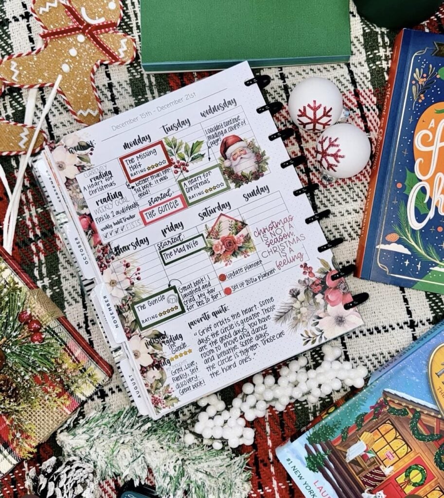 December bullet journal layout with seasonal page designs and creative planning ideas.