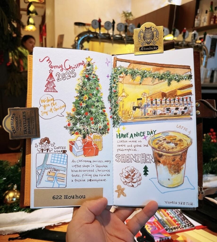 December bullet journal pages with festive decorations and creative weekly spreads.