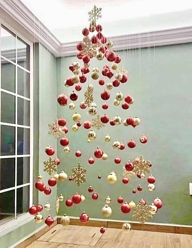 Creative Christmas tree alternative using unique materials for seasonal decorating