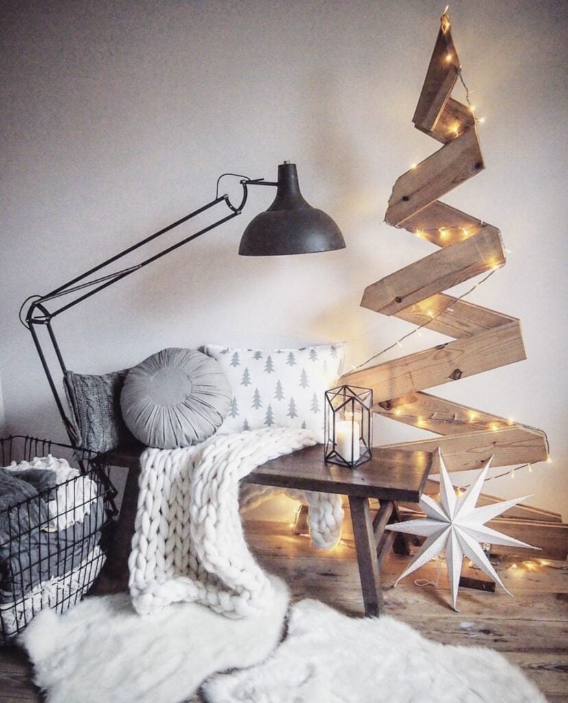 Modern alternative Christmas tree idea with a stylish decorative holiday look