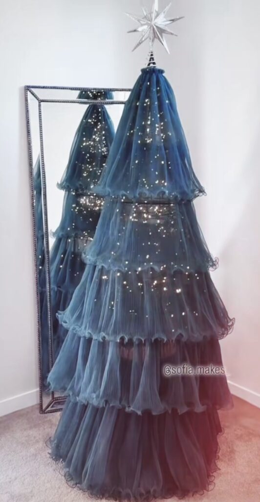 Handmade Christmas tree alternative with creative materials and festive decor
