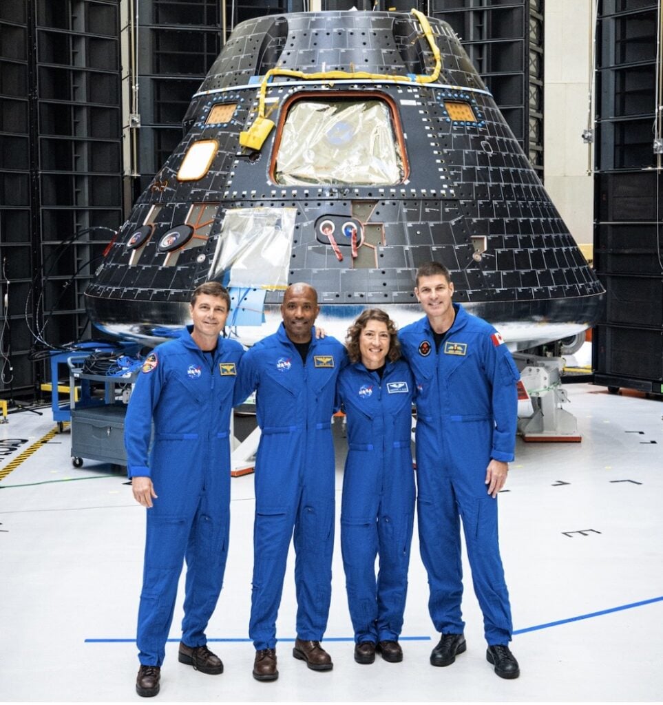 Artemis II astronaut and Orion spacecraft imagery for a space-themed group Halloween costume.