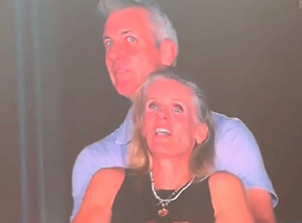 Couple reacts in shock after appearing on the viral Coldplay concert kiss cam, inspiring one of the biggest Halloween costume ideas of 2026.