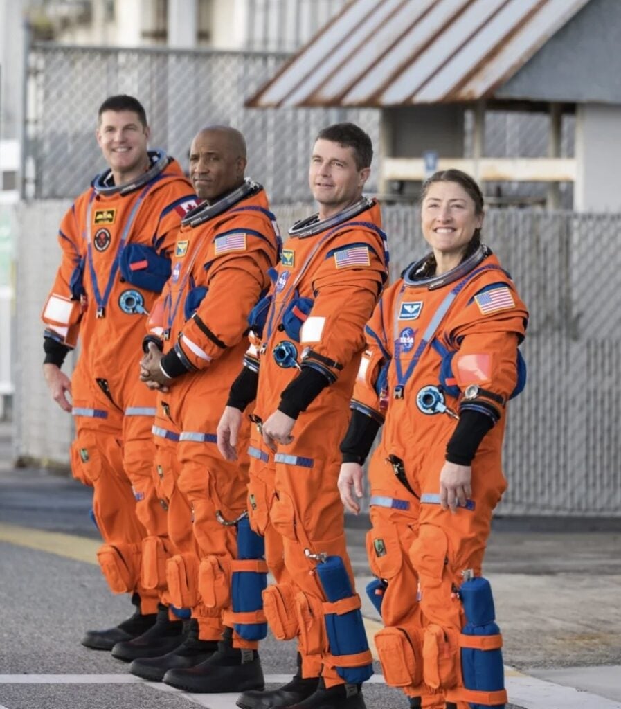 Artemis II astronauts Jeremy Hansen, Victor Glover, Reid Wiseman and Christina Koch in their crew portrait.